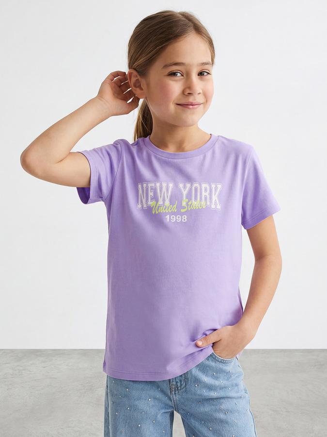 R&B Girls Purple Regular Fit Typography Short Sleeve T-shirt