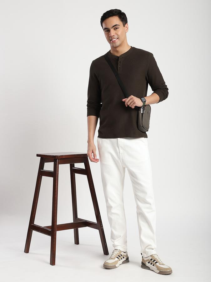 Men Cotton Regular Fit Henley Solid T-shirt