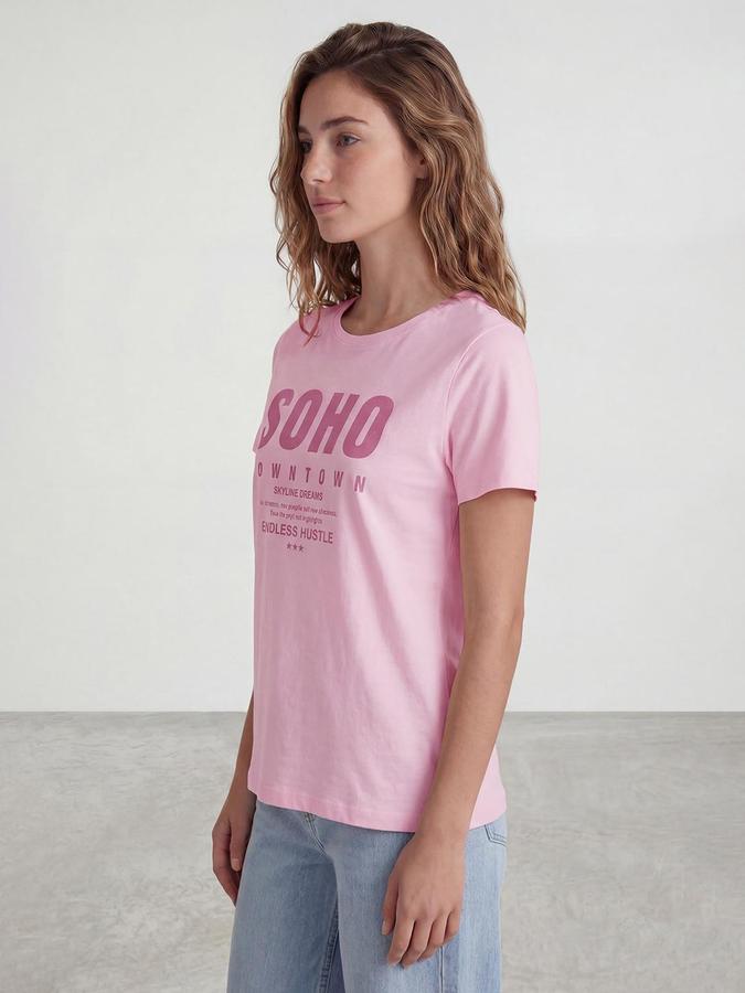 R&B Womens Pastel Pink Typography Printed Round Neck Half Sleeve Cotton T-Shirt