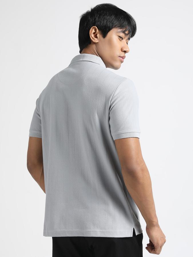 Men Cotton Blend Regular Fit Polo Neck Textured T-shirt