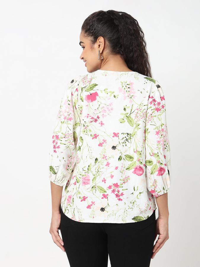 R&B Women Off White Floral Print Longline Shirt