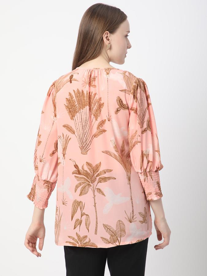 Women Crepe Relaxed Fit Tie Neck Printed Ethnic Top