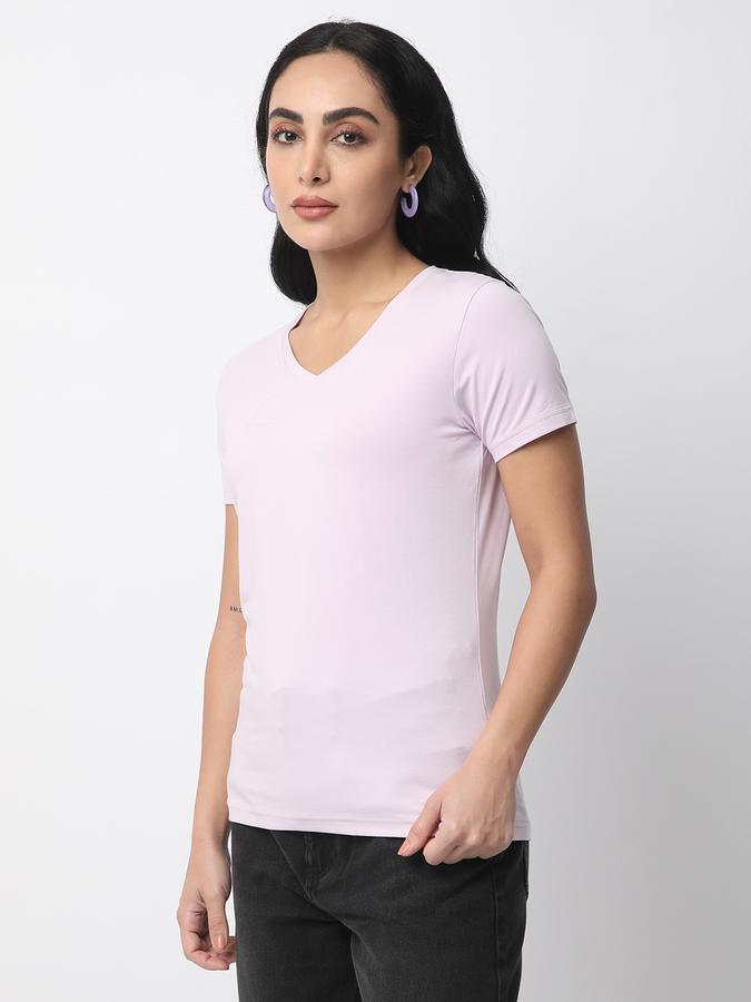 R&B Women Lavender Solid Fitted T-Shirt