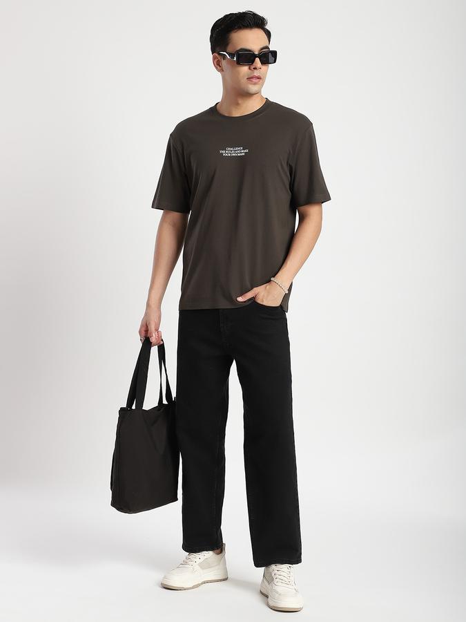 Men Cotton Relaxed Fit Crew Neck Typographic T-shirt
