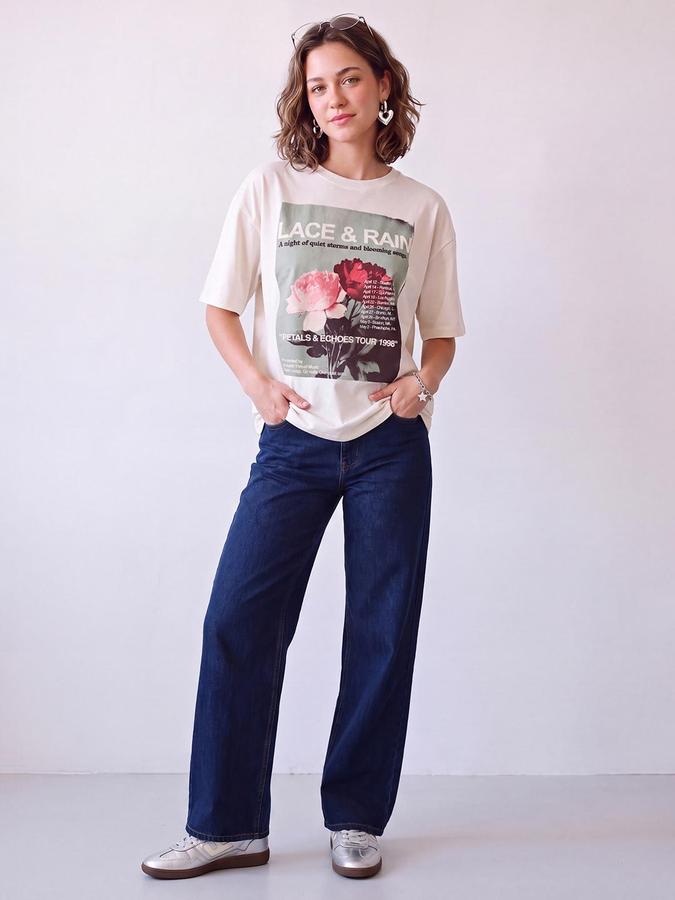 R&B Women Baby Pink Graphic Print Pure Cotton Round Neck Short Sleeves T-Shirt