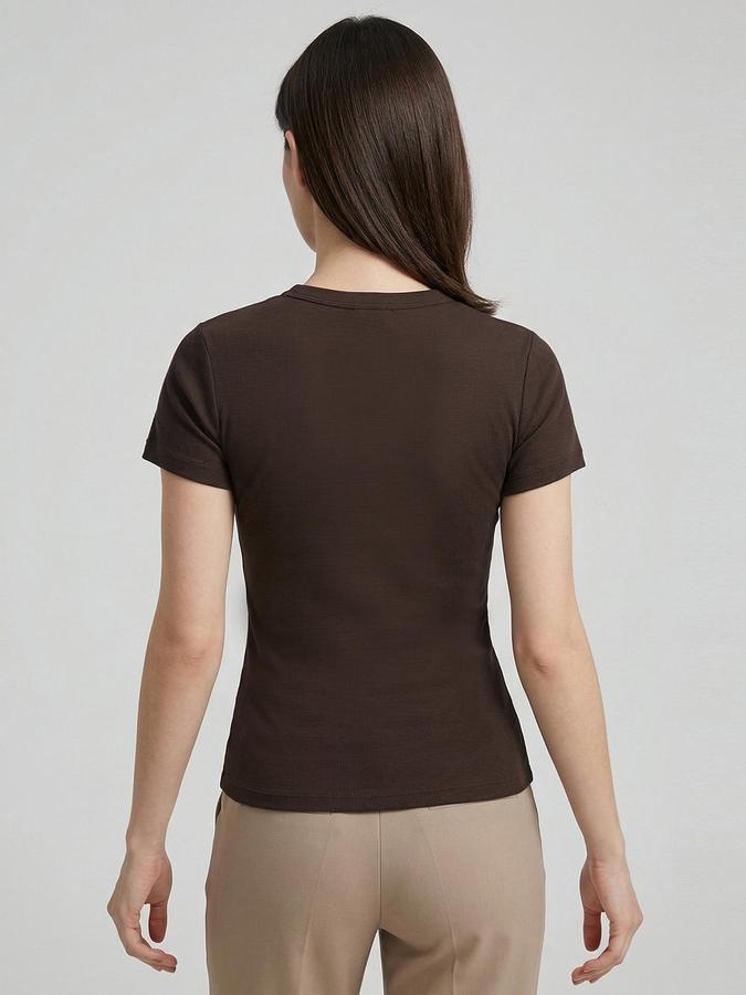 R&B Brown Solid Women Fitted Top 
