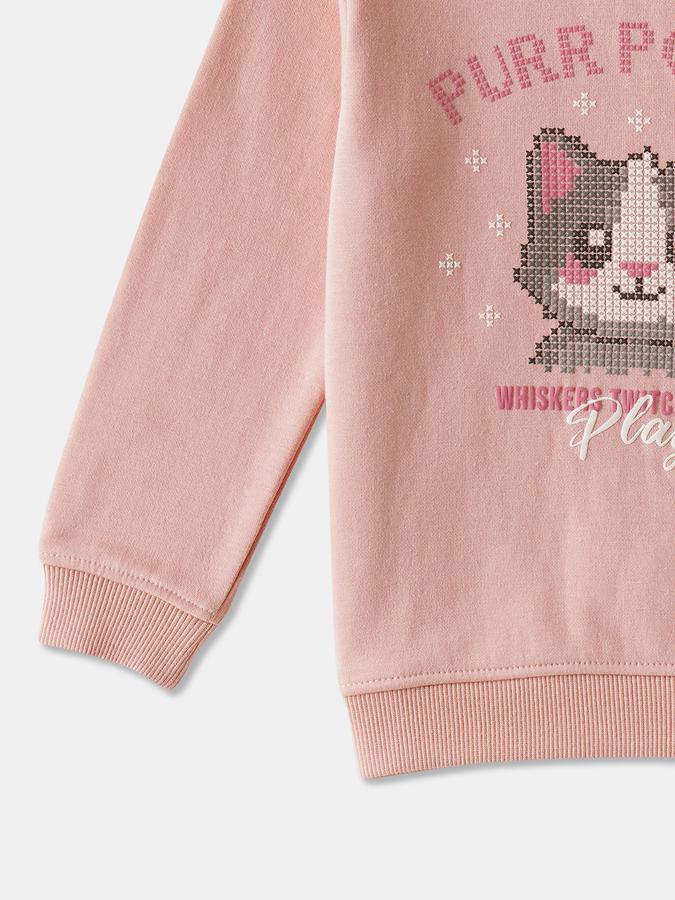 Girls Cotton Blend Regular Fit Crew Neck Graphic Sweatshirt