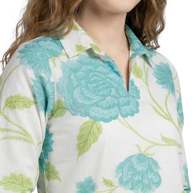 R&B Green Women Shirt Collar Three-Quarter Sleeves Kurta 
