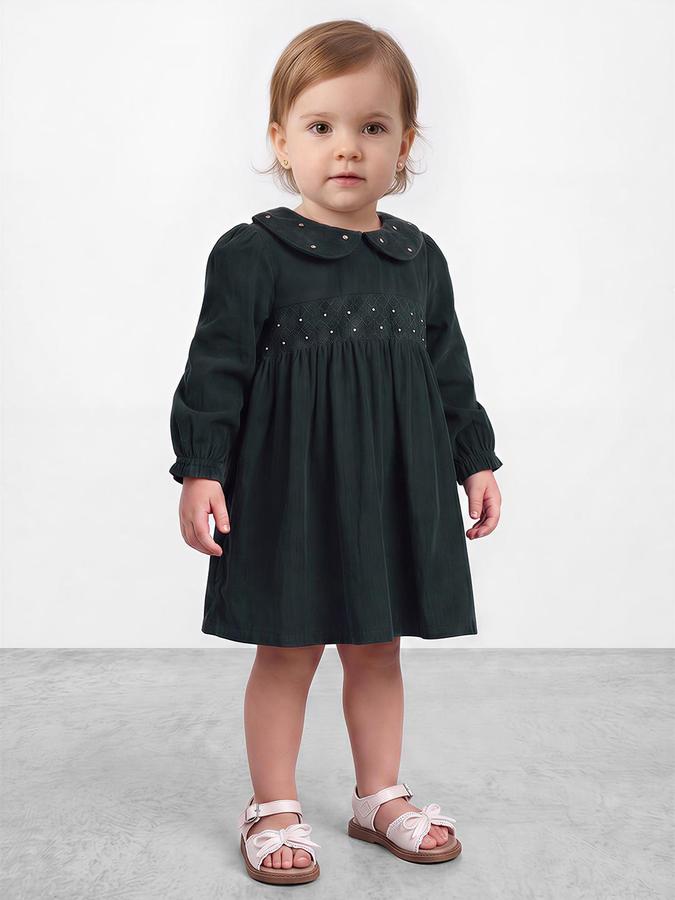 R&B Girls Teal Embellished Peter Pan Collar Bishop Sleeves Empire Waist Dress