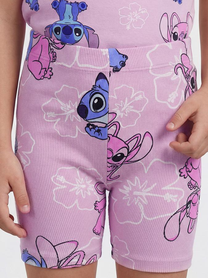 R&B Girl Pink Stitch Printed Cotton Blend Short Sleeves Clothing Set