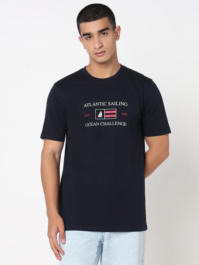 R&B Men's Navy Printed T-Shirt