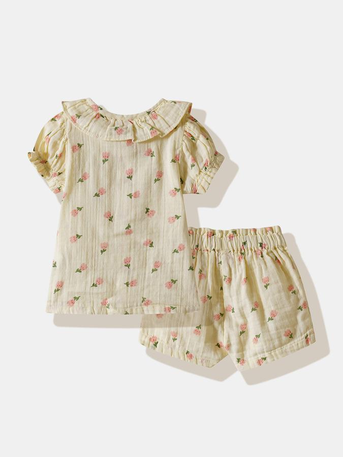 Girls Cotton Floral Blouse and Shorts Set