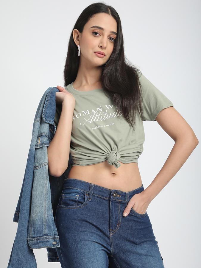 Women Cotton Relaxed Fit Crew Neck Typographic T-shirt