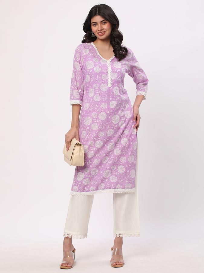 Women Cotton Regular Fit V Neck Printed Kurta