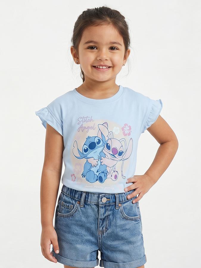 R&B Girls Multicolor Regular Fit Lilo &amp; Stitch Printed Short Sleeve T-shirt