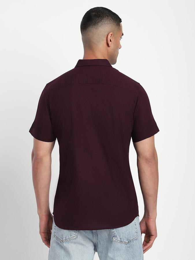 R&B Men Plum Spread Collar Short Sleeves Solid Shirt