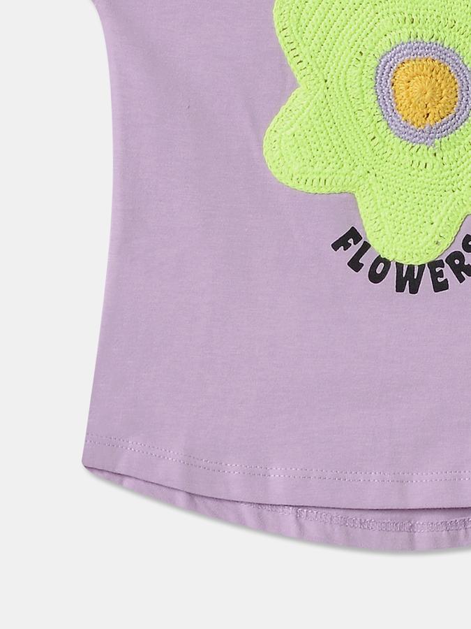 Girls Cotton Regular Fit Crew Neck Graphic T-shirt