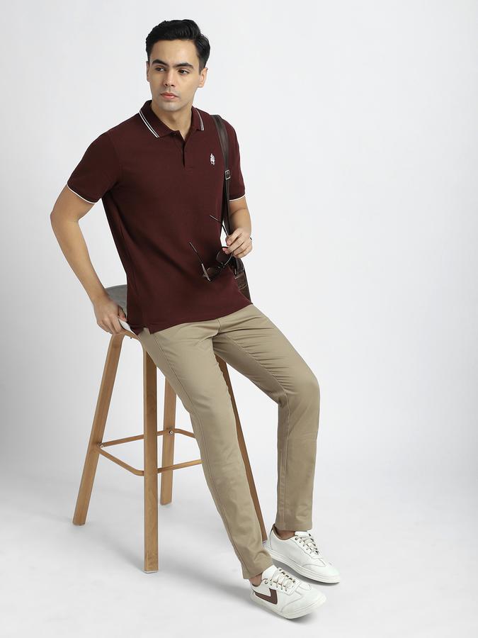 Men Cotton Blend Regular Fit Polo Neck Textured T-shirt