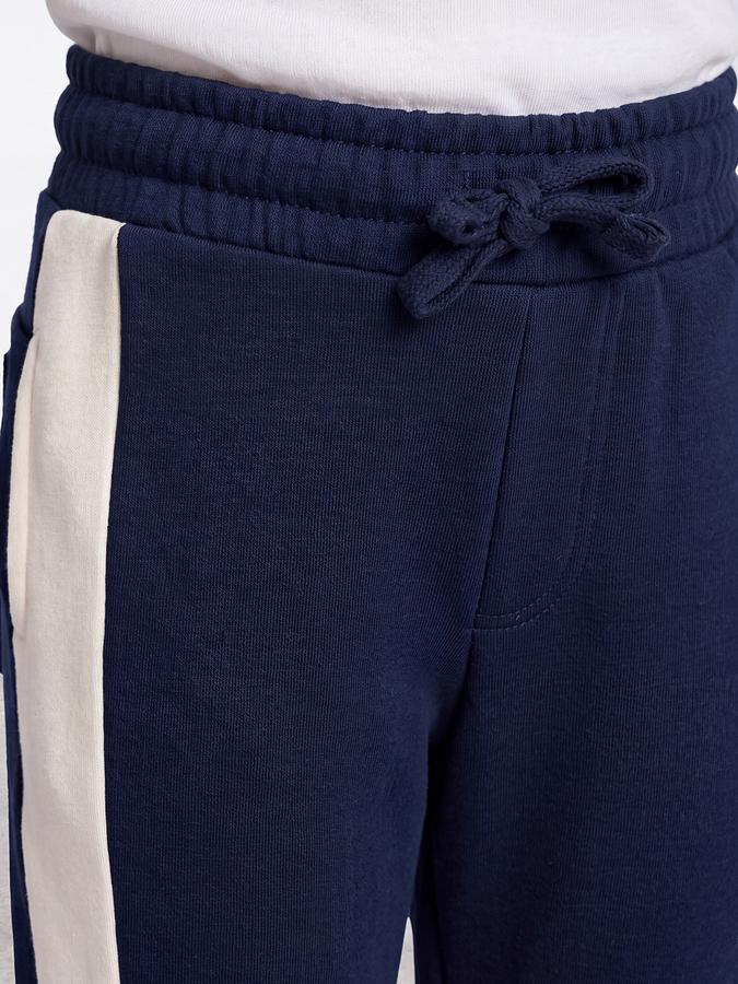 R&B Boys Blue Pure Cotton Color Blocked Mid Rise Trackpants With Drawstring Closure