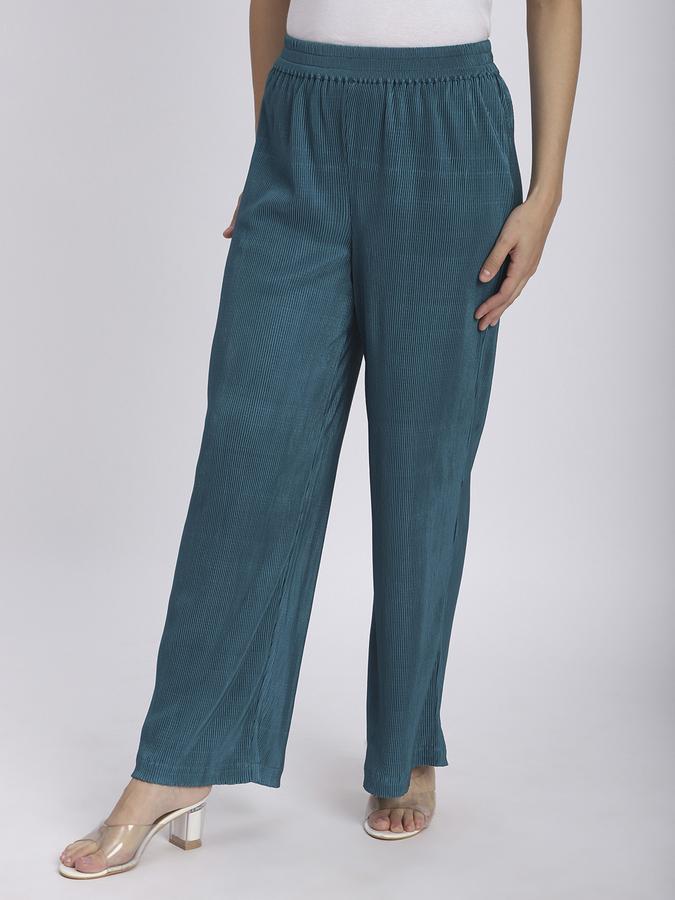 R&B Women Teal Textured Wide-Leg Trousers