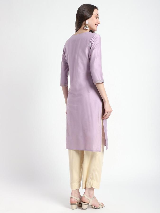 R&B Women Purple Solid V-Neck Knee Length Ethnic Kurta