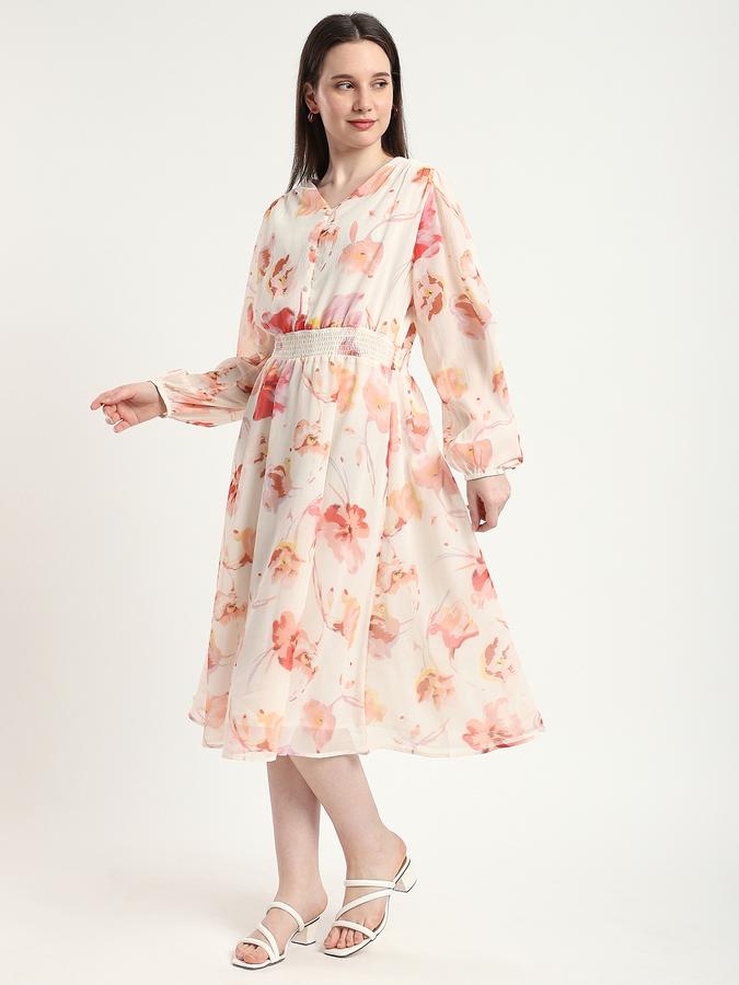 R&B Women Off White Floral Print Midi Dress