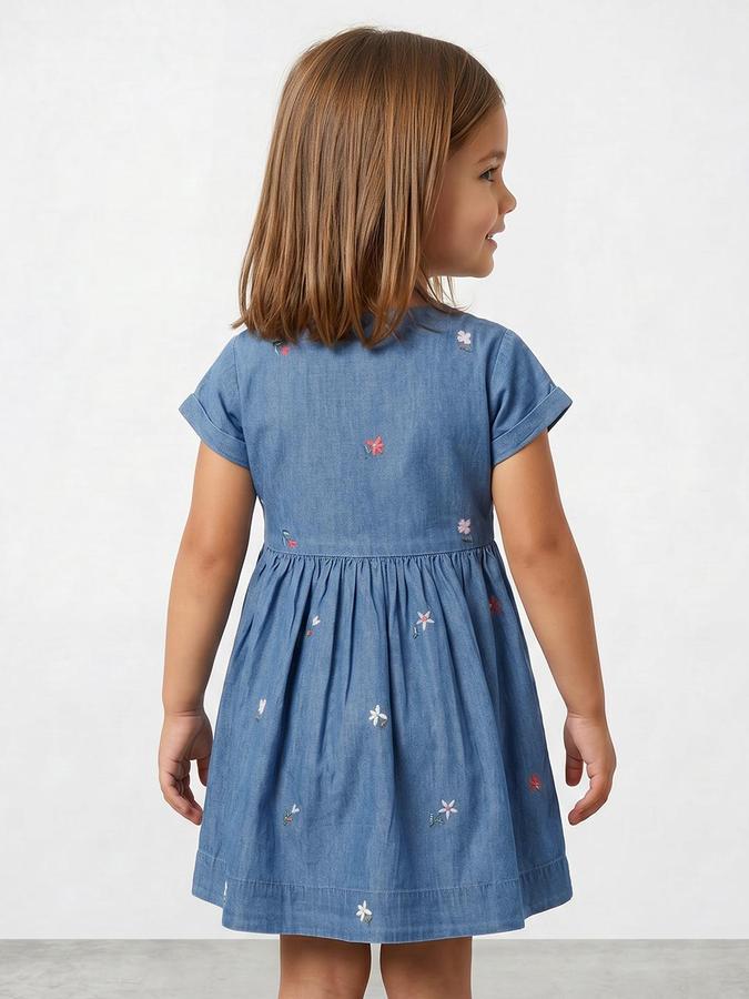 R&B Blue Cotton Printed Girls Dresses