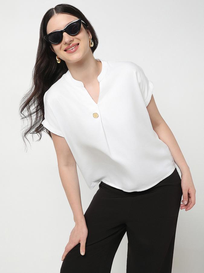 Women Viscose Regular Fit Mandarin Collar Solid Top