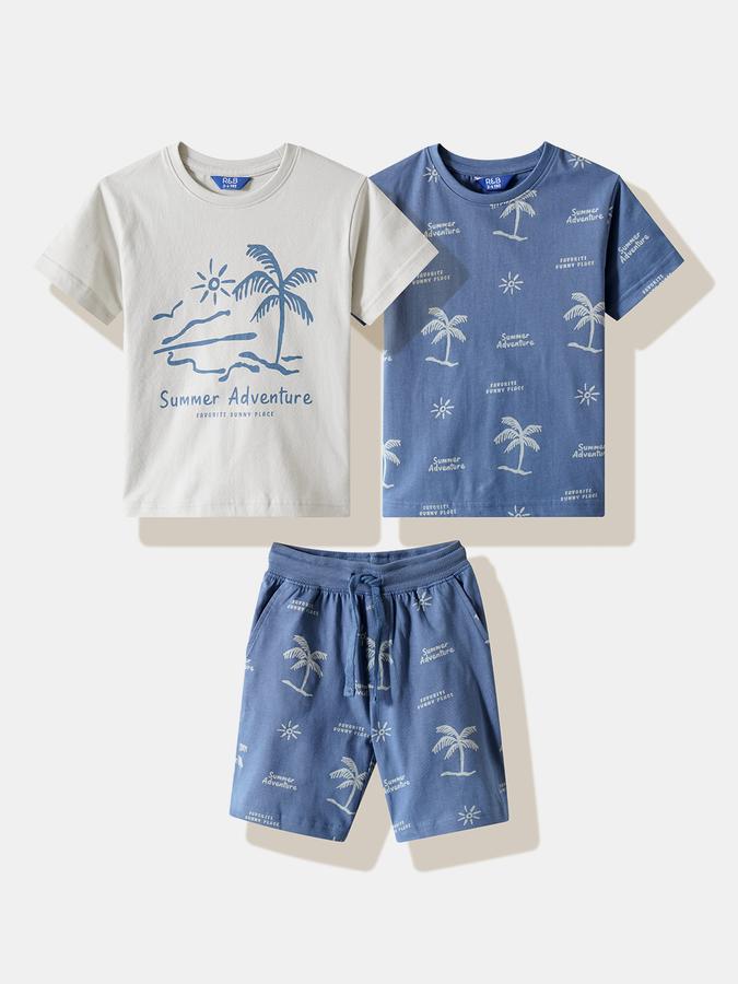 Boys Cotton Graphic T-shirt And Graphic Print Shorts Set