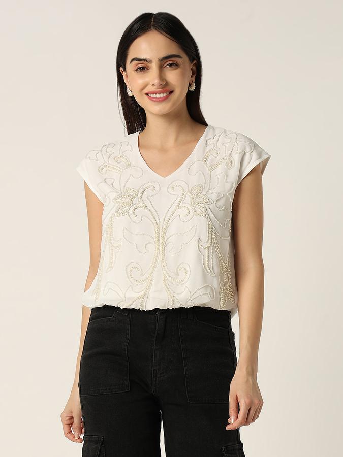 R&B Women Ivory Embroidered Top