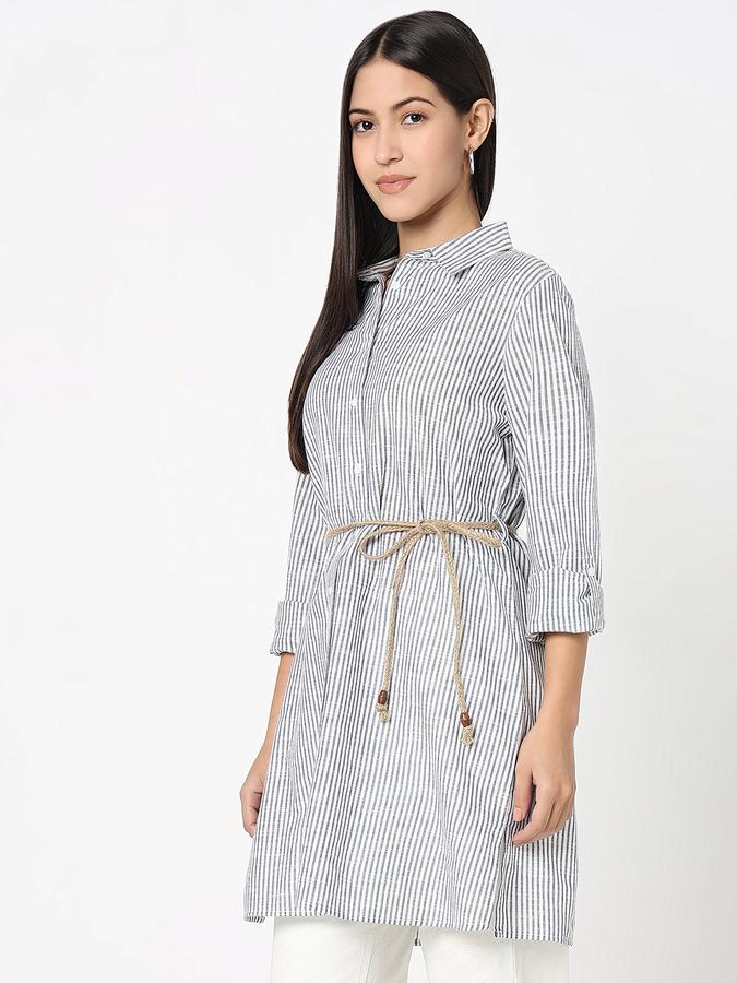 R&B Women Blue Striped Longline Shirt