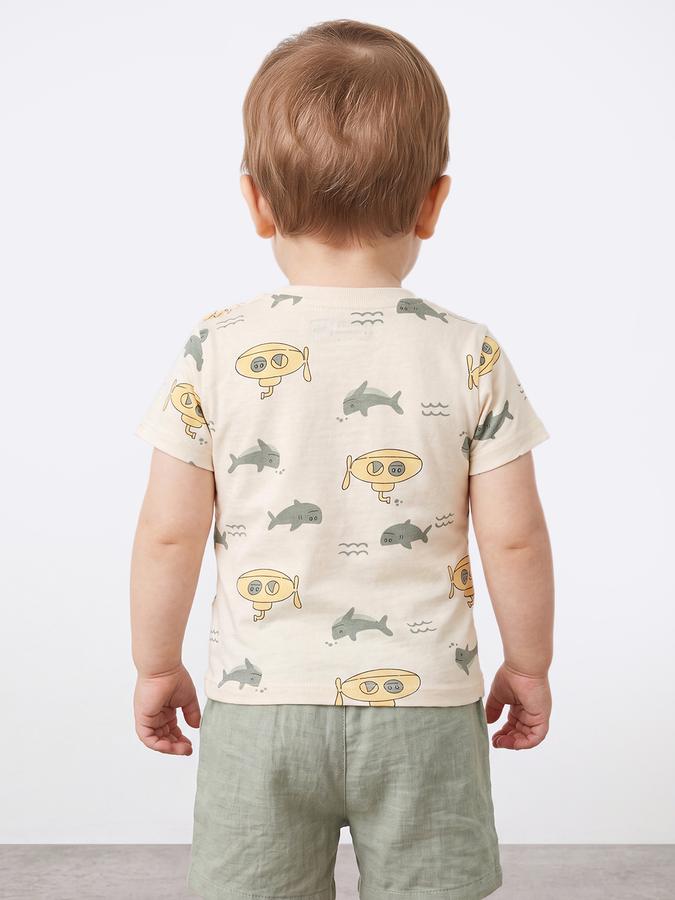 R&B Boys Light Beige Graphic Print Short Sleeves Tshirt