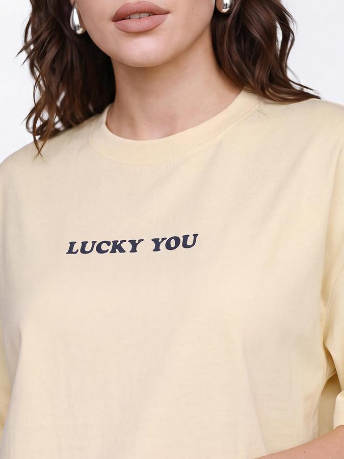 R&B Women Light Yellow Graphic Back Print Pure Cotton Round Neck  T-Shirt