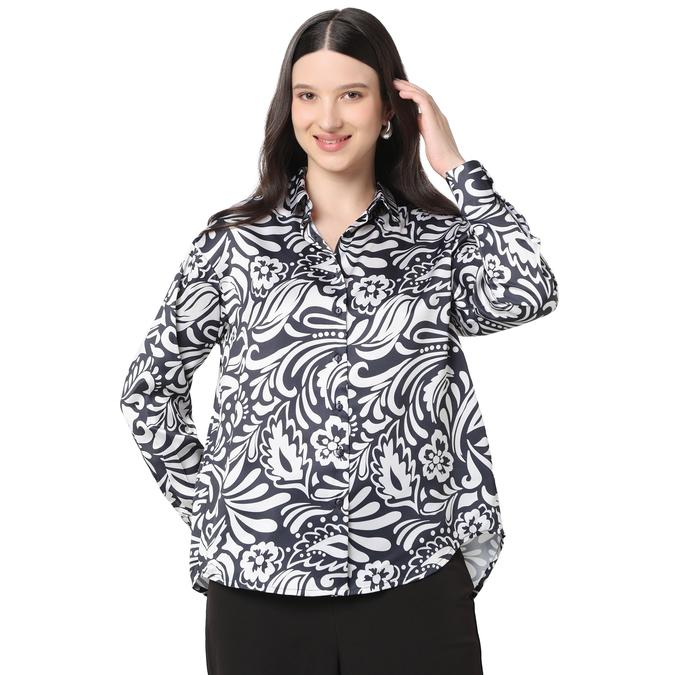 R&B Women Dark Blue Floral Print Shirt