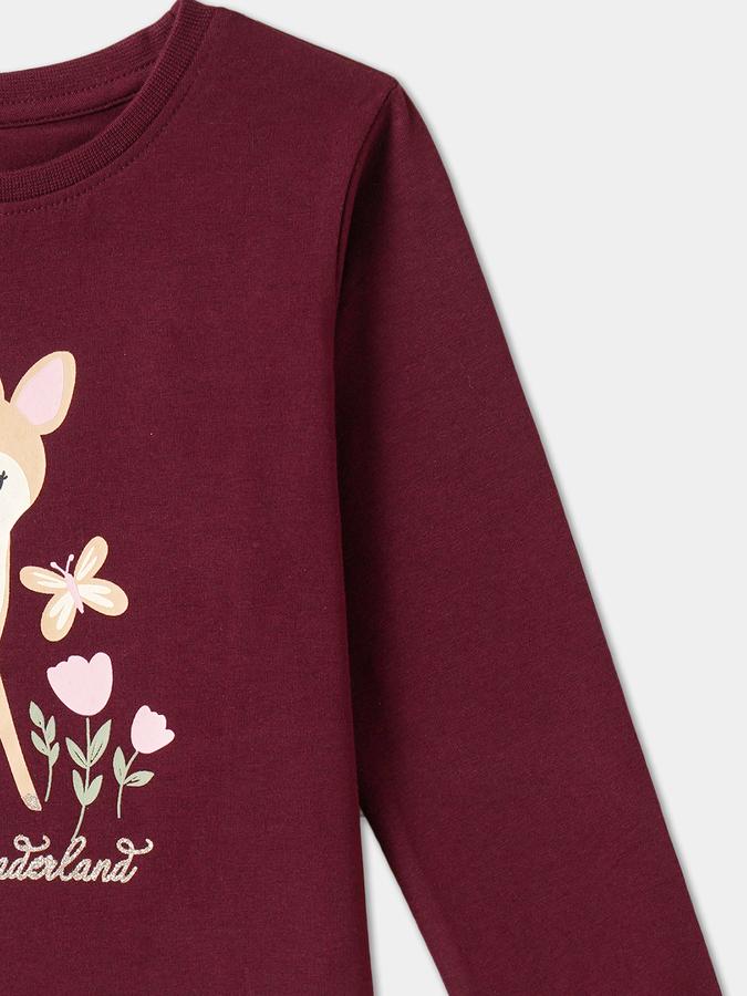 Girls Cotton Blend Regular Fit Crew Neck Graphic T-shirt