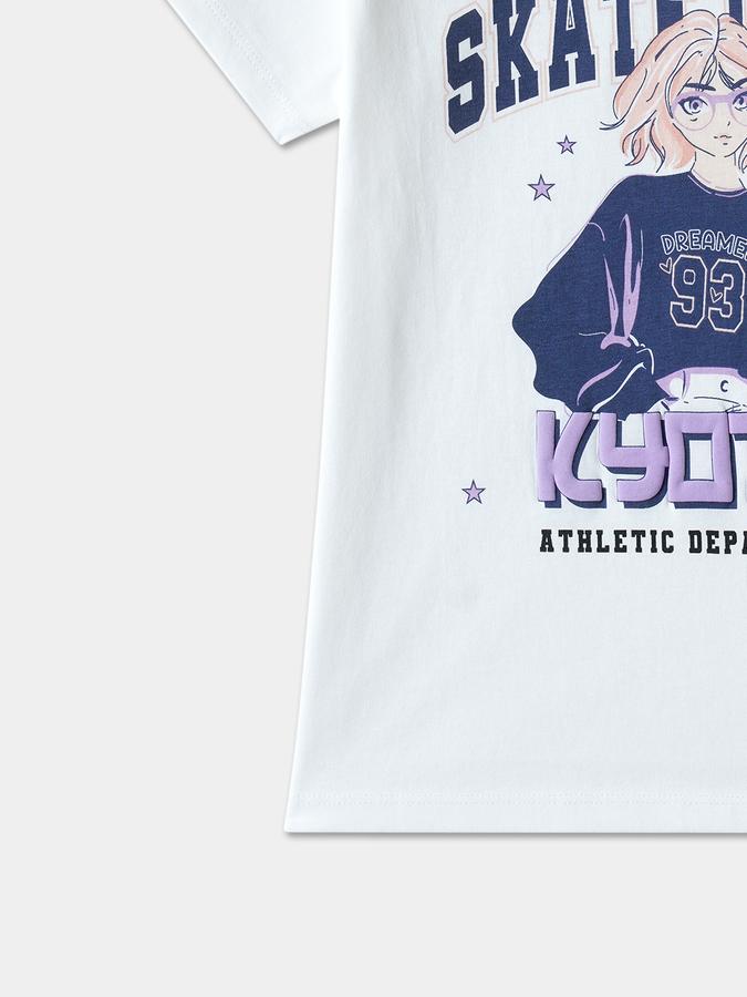 Girls Cotton Regular Fit Crew Neck Graphic T-shirt