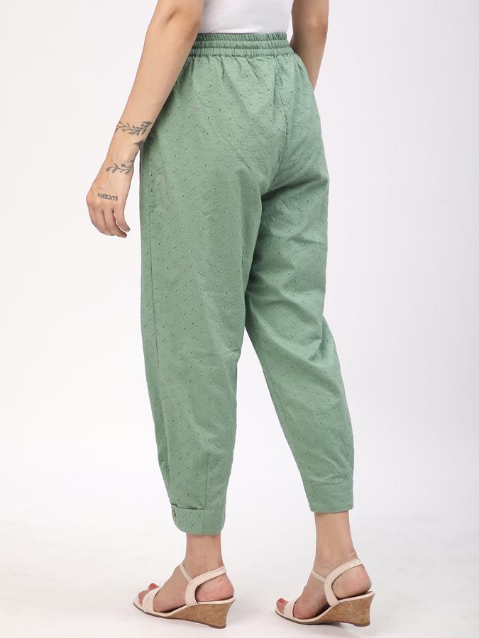 Women Cotton Tapered Drawstring Embroidered Trousers