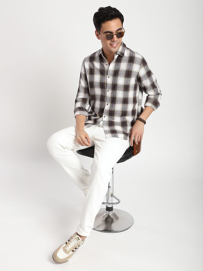 Men Cotton Regular Fit Spread Collar Checked Shirt