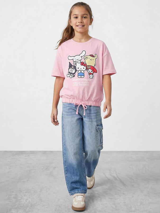 R&B Green Girls Printed Short Sleeves Tshirt