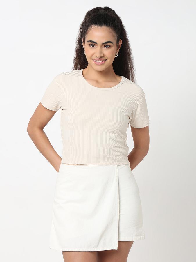 Women Viscose Crop Fit Round Neck Ribbed Top