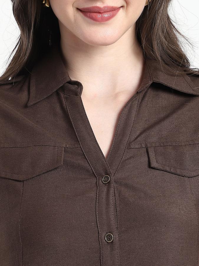 Women Cotton Shirt Midi Solid Dress