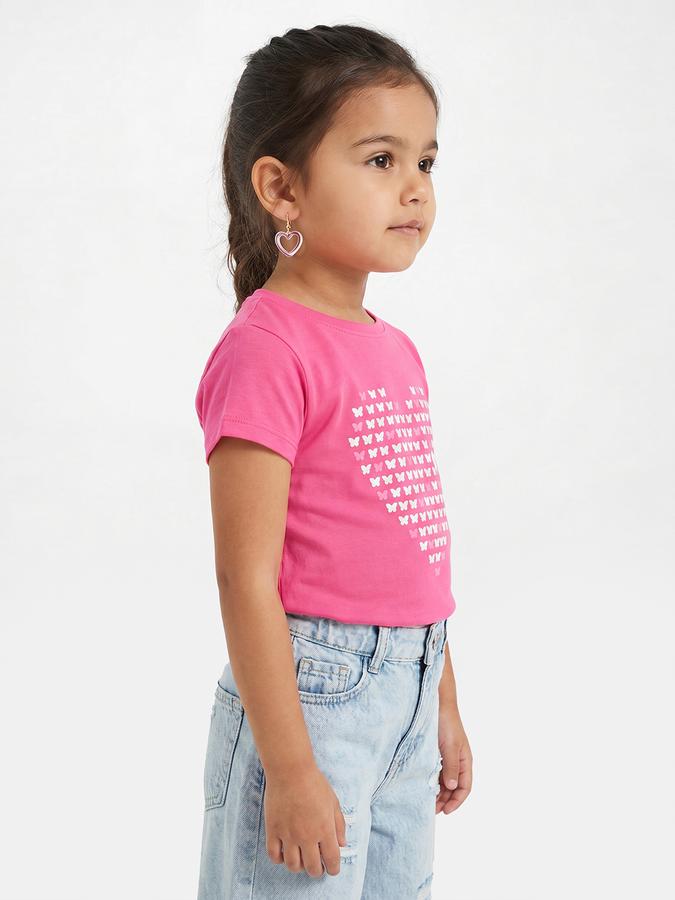 R&B Girls Pink Regular Fit Butterfly Print Short Sleeve T-shirt
