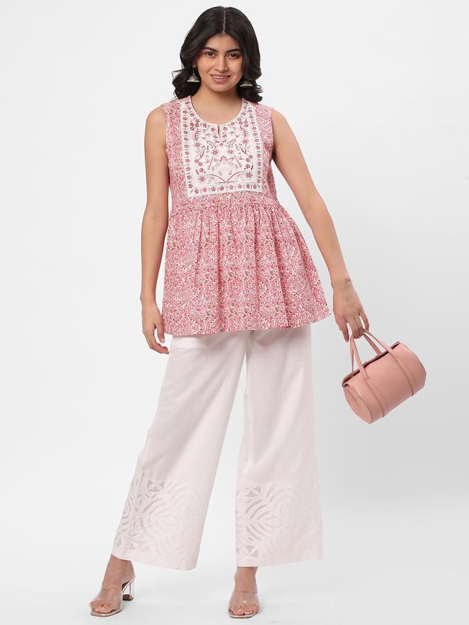 Women Cotton Relaxed Fit Round Neck Embroidered Ethnic Top