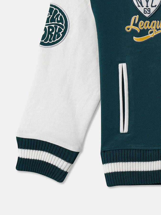 Boys Cotton Varsity Snap Front Colorblock Jacket