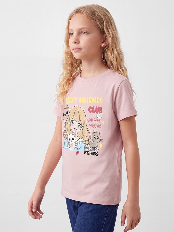 R&B Girls Pink Graphic Printed  Short Sleeves Pure Cotton T-shirt