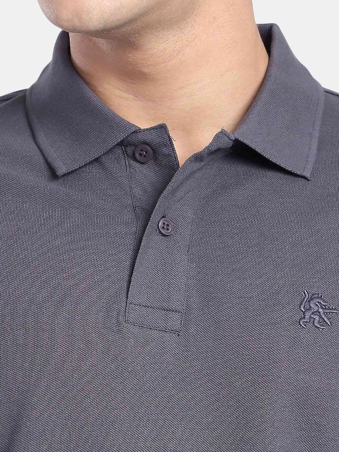 R&B Grey Solid Men Short Sleeve Polo T-shirt