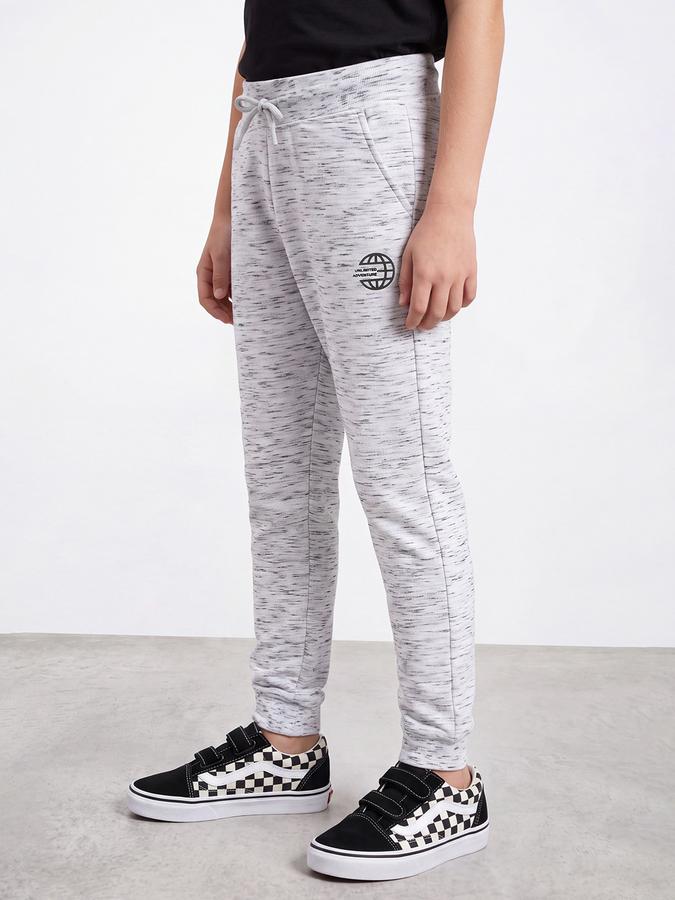 R&B Boys White Printed Pure Cotton Mid Rise Joggers
