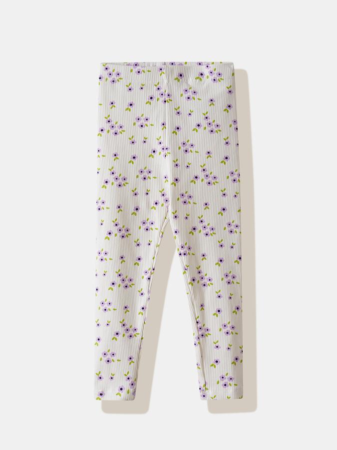 Girls Cotton Blend Skinny Fit Elastic Waist Printed Leggings