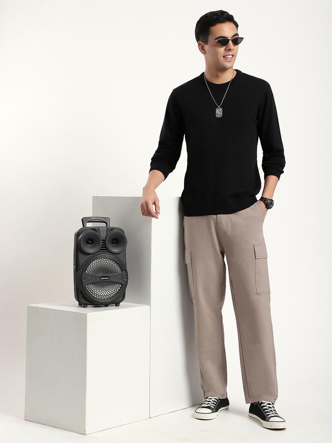 Men Cotton Blend Regular Fit Crew Neck Solid Sweater