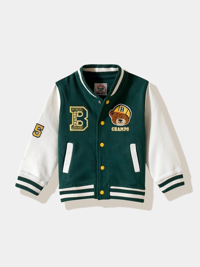 Boys Cotton Varsity Snap Embroidered Jacket